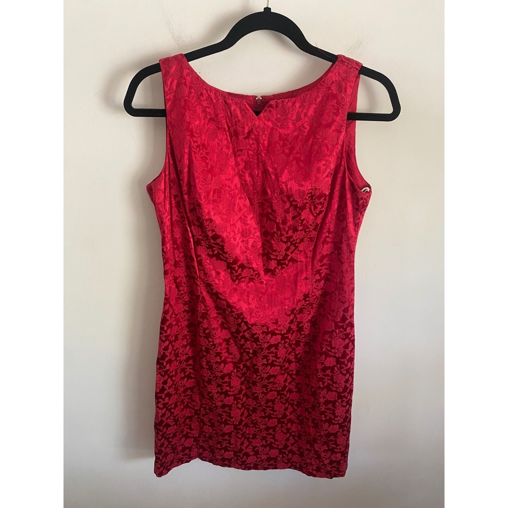 Be Smart Vintage‎ Red Floral Devore Mini Dress Sleeveless Sheath 7/8 USA